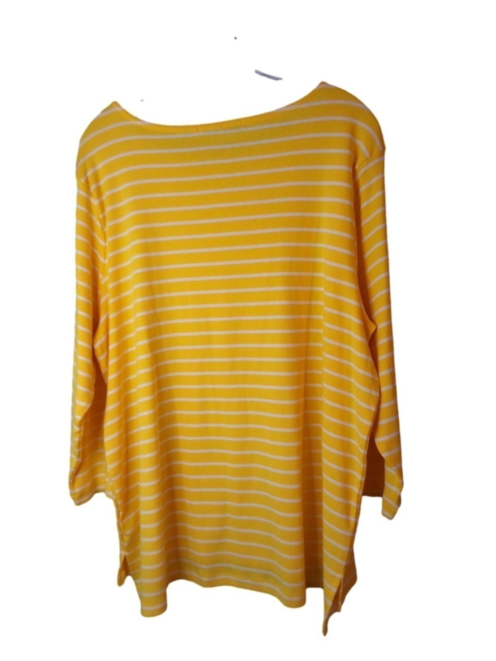 Signature Collection Yellow White Striped Button Shoulder Tunic Top Plus Size 2X - Picture 2 of 7